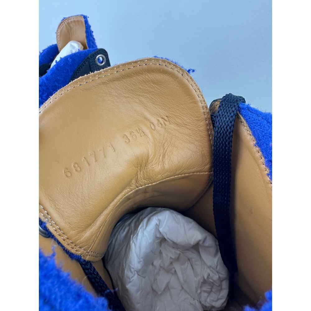 GUCCI Blue Tan Cast Wool Quebeck Calfskin Chunky Heel Boots Lace Up Size 36.5 - Picture 7 of 12